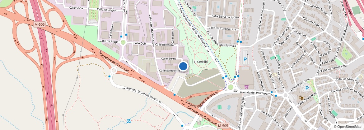 Mapa del Polígono Európolis de Las Rozas de Madrid con la ubicación de Carrocerías Alcas en la calle Múnich